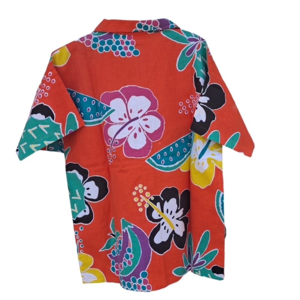 Palmetto's Hawaiian Orange Button Short Sleeve Summer Blouse Women Size Medium - Picture 2 of 11